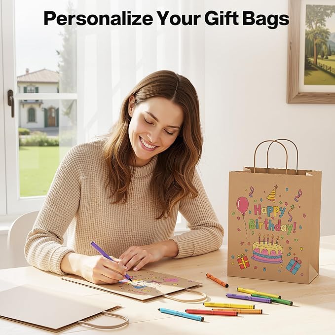 Simple Deluxe Value Pack of 100 Kraft Paper Bags with Handles (10x5x13 Inch) - Made in USA from 90GSM 100% Recycled Paper for Retail, Bulk Savings for Retail, Stores & Gift Packaging