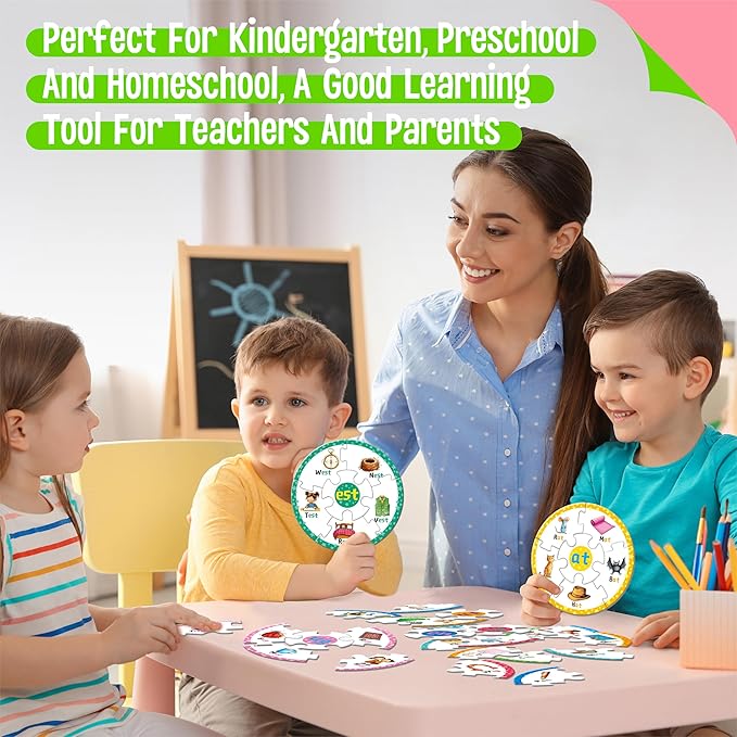 Phonics Puzzles, Short Vowel Sound Blends-30 Phonics & 150 Sight Words, Phonetic Rhyming Game Learn to Read Spell First Word Early Educational Tool for Toddlers, Preschool, Kindergarten, Homeschooling