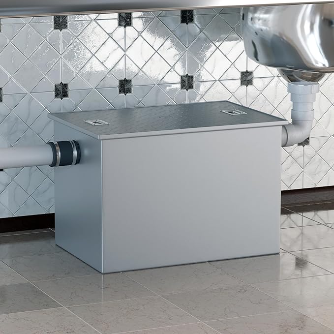 100 LB Commercial Grease Interceptor 50 GPM, Grease Trap with 4" Non-Threaded Connections, perfect ofr Kitchen, Restaurant, Hotel, Bar, Cafe, School