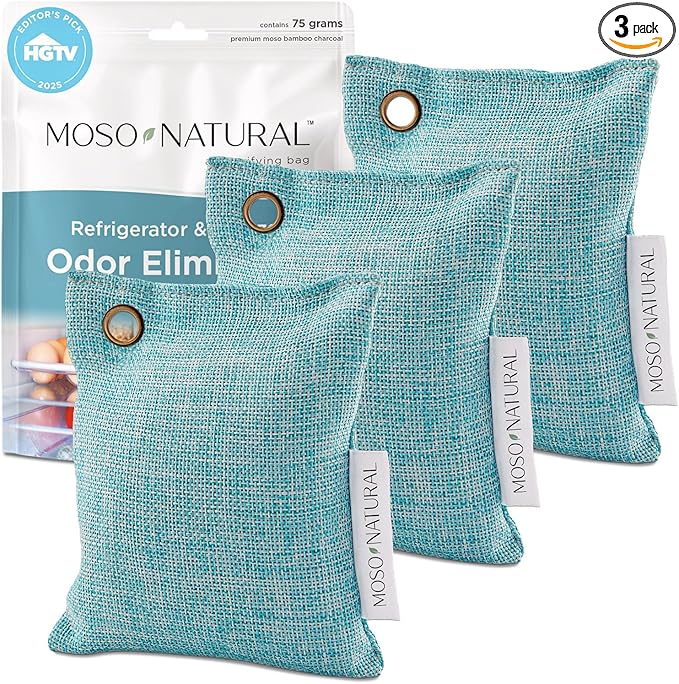 ﻿Moso Natural Fridge Odor Eliminator (3 Pack) HGTV Editor’s Pick, Bamboo Charcoal Refrigerator Deodorizer for Fridge and Freezer, Unscented Reusable Odor Absorber