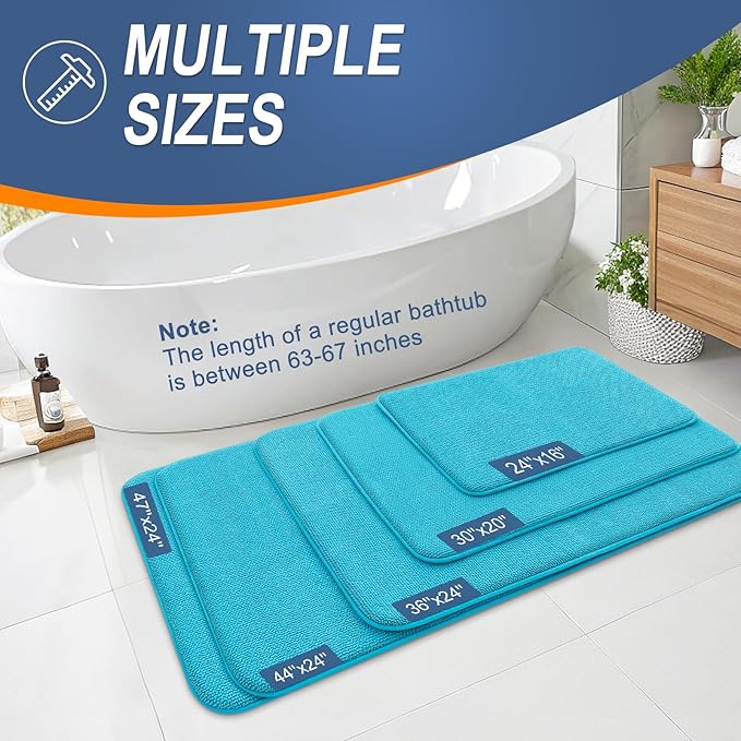 OLANLY Thick Memory Foam Bath Mat Rug 24x16, Extra Soft Absorbent Bathroom Rug, Quick Dry Bath Mats, Non-Slip, Machine Washable Carpet for Bathroom, Tub and Shower, Home Decor Accessories, Aqua Sky
