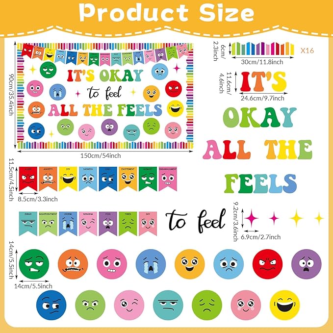 Feeling Bulletin Board Set Mental Health Classroom Decorations Growth Mindset Back to School Wall Art Decor Emotion Cutouts Feeling Chart for Kid Teacher School Counselor Therapy Calm Corner Supplies