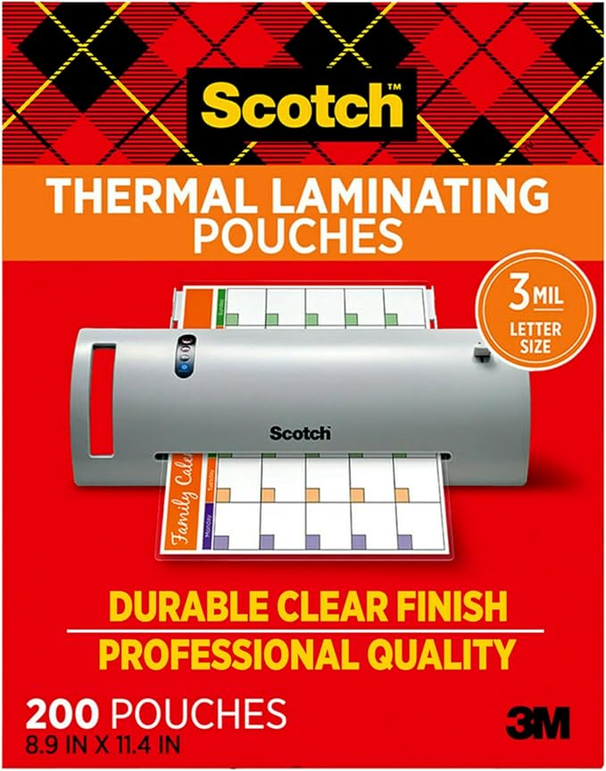 Scotch Thermal Laminating Pouches,Clear,3 mil.,Ideal Office or School Supplies,Fits Letter Sized Paper (8.9 in. × 11.4 in.),(Pack of 1200)