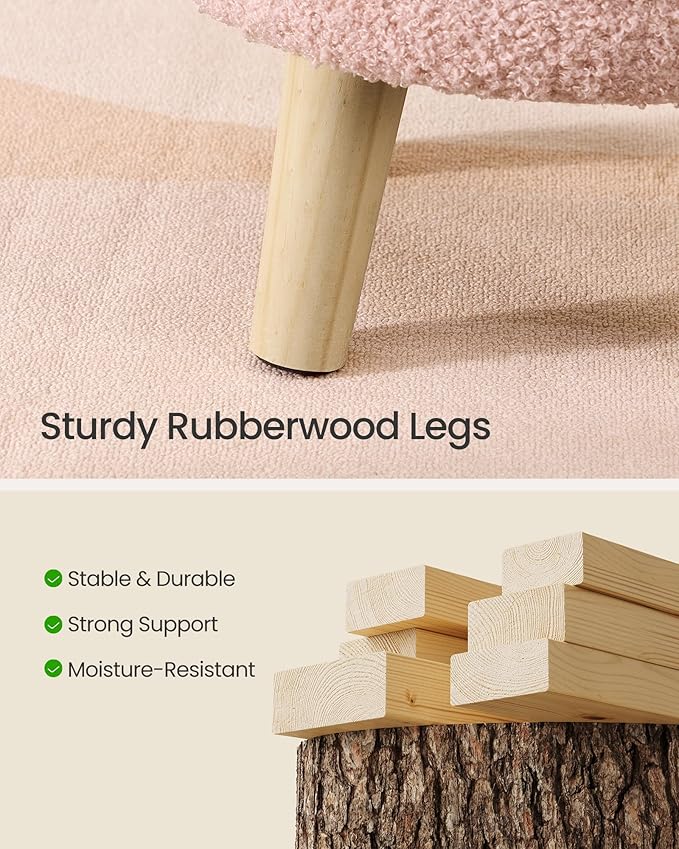 SONGMICS Storage Ottoman, Foot Stool, Round Ottoman with Padded Seat, Foot Rest with Wood Legs, Small Table, for Hallway, Living Room, 12.2 Inches, Teddy Fleece, Jelly Pink ULOM515SA01