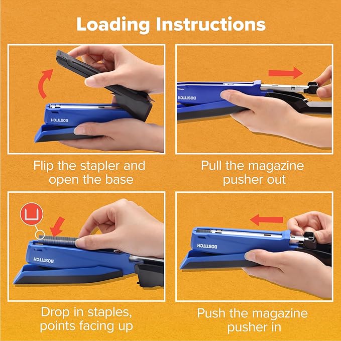 Bostitch Office InPower Spring-Powered Desktop Stapler, 20 Sheet Capcity, Built in Remover, Blue (1122)