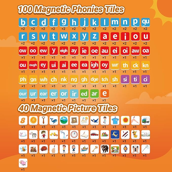 140 Phonics Magnetic Letters Tiles,Learning Letter with Magnet Spelling Board Phonics Games Letter Tiles Phonemic Awareness Alphabet Magnets Magnetic Elkonin Box for Preschool Kindergarten Classroom