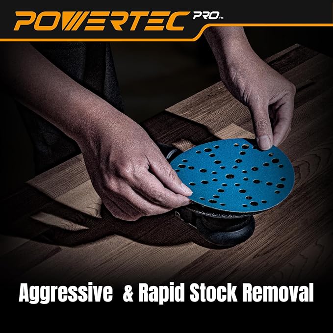 POWERTEC PRO 50PK, 6 Inch 49 Holes Hook and Loop Sanding Disc, 120 Grit, Ceramic Hook and Loop Backing Discs for Festool Random Orbital Sanders - Automotive, Paint, Metal, Woodworking (46112C-50)