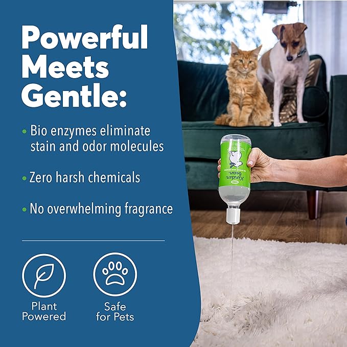 Dog & Cat Urine Stain and Odor Eliminator for Carpet, Upholstery, Hard Floors - 2-Pack 24 oz., Grapefruit Tea Tree Scent, Enzyme Bio-Active Formula with Squeeze and Spray Top