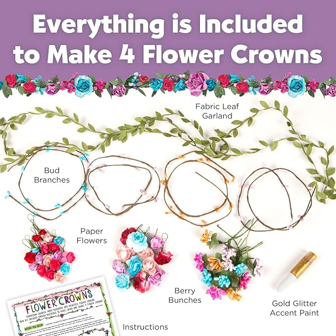 Creativity for Kids Flower Crowns Craft Kit - Create 4 Hair Accessories (Ages 7+)
