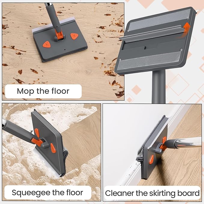 Baseboard Cleaner Tool with 84" Long Handle, 360° Wall Mop with Triangle & Rectangle Heads & 10 Reusable Pads for Baseboard, Wall, Ceiling Cleaning