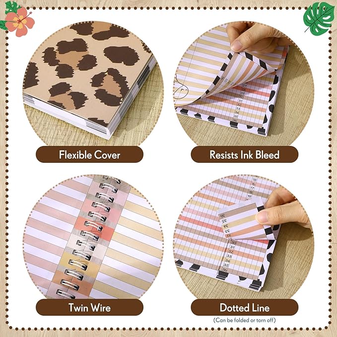 Teacher Record Book Teacher Grade Book 2026-2027 Leopard Spiral Bound Record Class Planner 2026 Gradebook Animal Print Office Favors for Classroom Attendance Decoration Double Sided Printing