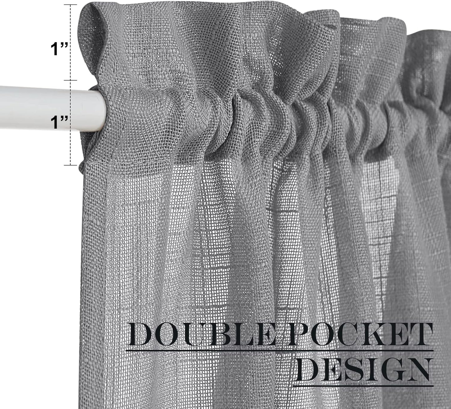 NICETOWN French Door Curtain with Bonus Tieback, Casual French Window Covering Sheer Drapes for Balcony 25 Inches Wide by 72 Inches Long, Front Back Door Shade for Bathroom, 1 PC, Dark Grey