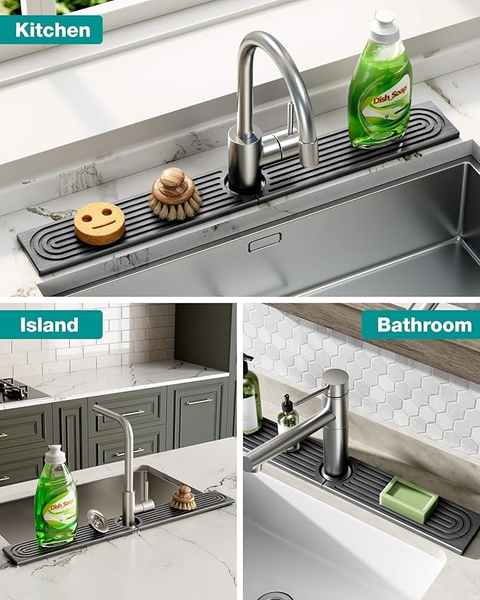 Stone Faucet Mat for Kitchen Sink, Diatomite Sink Protectors - Prevent Moisture Drying Stone Tray Fit Kitchen Counter & Bathroom Counter (Dark Gray, 30" x 4")