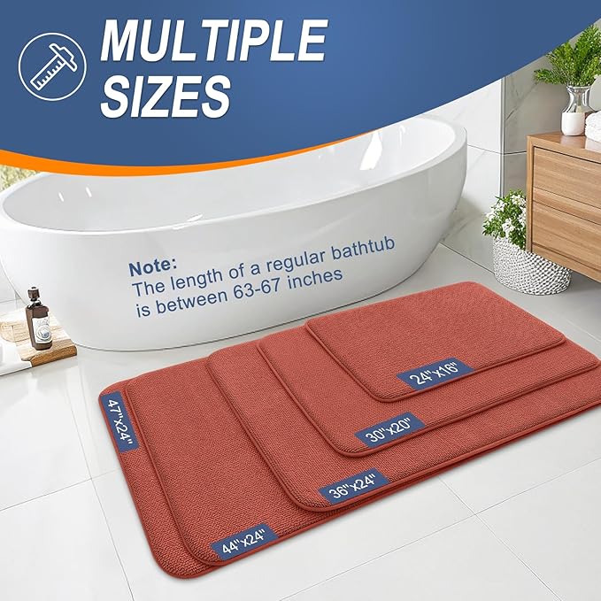 OLANLY Thick Memory Foam Bath Mats Rugs 44x24, Extra Soft Absorbent Bathroom Rug, Quick Dry Bath Mat, Non-Slip, Machine Washable Carpet, Tub and Shower, Home Decor Accessories, Rustic Terracotta