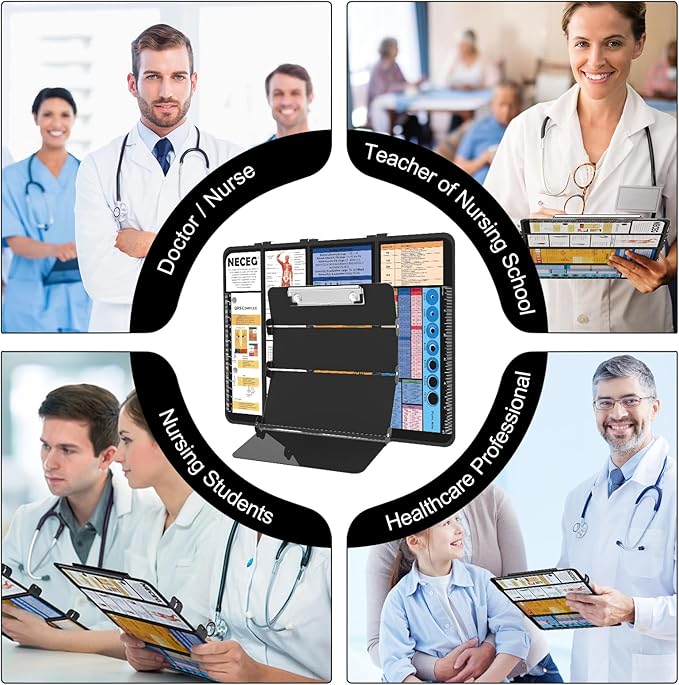 Nursing Clipboard Foldable-4 Layers Aluminum Nurse Foldable Clipboard Nursing Medical Edition Cheat Sheets, Pocket Size Pen Clip for Nurses Students School and Doctors-Black