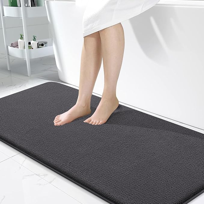 OLANLY Thick Memory Foam Bath Mats Rugs 50x30, Extra Soft Absorbent Bathroom Rug, Quick Dry Bath Mat, Non-Slip, Machine Washable Carpet for Bathroom, Tub and Shower, Home Decor Accessories, Dark Grey