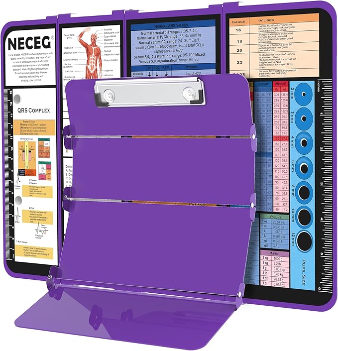 Nursing Clipboard Foldable-4 Layers Aluminum Nurse Foldable Clipboard Nursing Medical Edition Cheat Sheets, Pocket Size Pen Clip for Nurses Students School and Doctors-Purple Christmas Gifts Idea