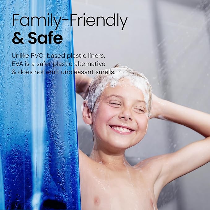 LiBa Bathroom Shower Curtain Premium PEVA Non-Toxic, Blue Clear Waterproof Plastic Shower Curtain Liner with Rust Proof Grommets 8G Bathroom Accessories 72x72