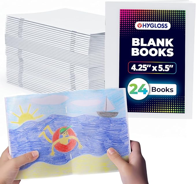 Hygloss Blank Books - Bulk 24 Pack – 4.25" x 5.5" A6 White Paperback Blank Books for Kids to Write Stories, Doodle, Arts & Crafts – Plain Drawing Sketchbook, Unlined Journal, Notebook Without Lines