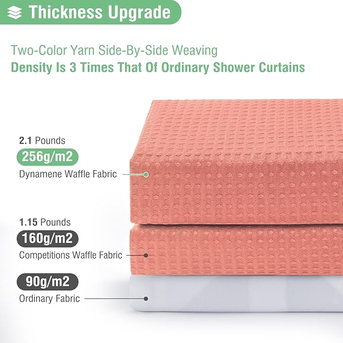 Dynamene Extra Long Shower Curtain - 84 Inch Long Waffle Weave Heavy Duty Fabric Bathroom Shower Curtain, Neutral Weighted Hotel Thick Bath Curtain Set with 12 Plastic Hooks,72x84, Coral