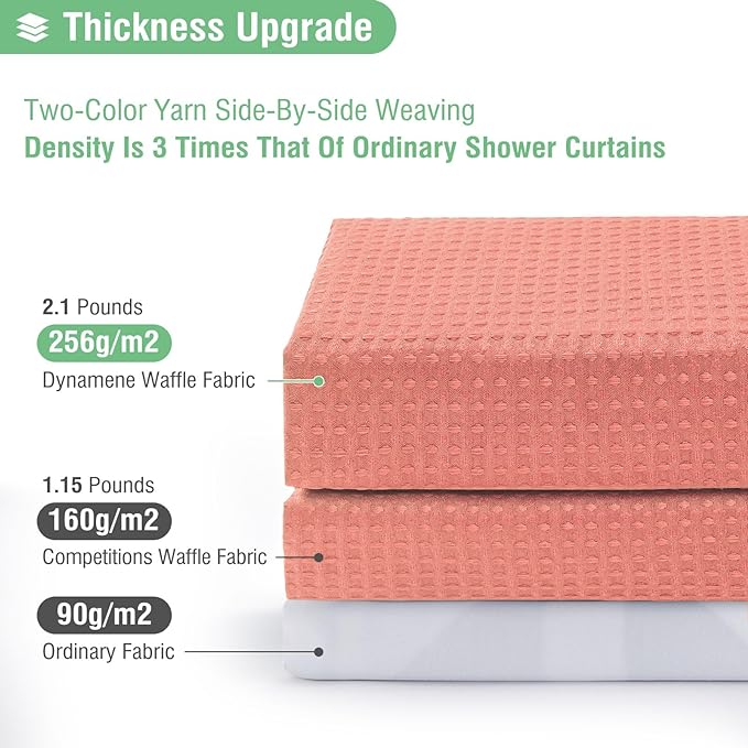 Dynamene Long Fabric Shower Curtain - 78 inch Long Waffle Weave Weighted Cloth Shower Curtains for Bathroom, Neutral Heavy Duty Hotel Spa Luxury Bath Curtain Set with 12 Hooks, 72x78, Coral