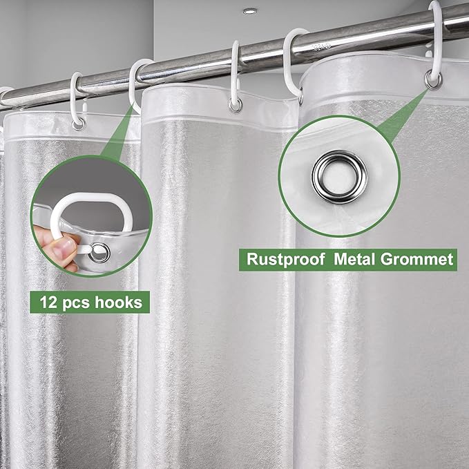 UFRIDAY Extra Long Shower Curtain Liner 84 inch, Heavy Duty White EVA 3D Frosted Shower Curtain Liners for Bathroom 72 x 84 Inches Weighted with 3 Big Magnets, Thick,Semi Transparent.
