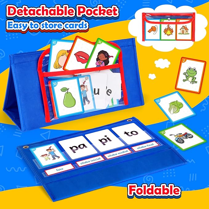 Spanish Learning Word Building Pocket Chart for Kids, Spanish Vocabulary Games Toddler Flash Cards Sight Words Flashcards Languages Spelling Reading Phonics Games for Kindergarten Preschool