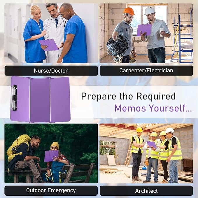 Clipboard Foldable Without Edition Cheat Charts, 3 Layers Aluminum, Nurse Board w/Low Profile Clip&Pen Clip Pocket, Purple