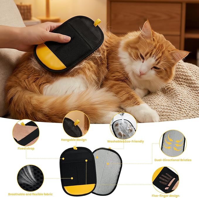 Pet Hair Removal Glove, 2025 Newly Upgraded Electrostatic Pet Hair Remover Glove with Comb,Pet Massage Tool,Pet Hair Remover Tool for Cats & Dogs,Couch,Curtain, Clothing, Carpet, Car Seat(2pcs)