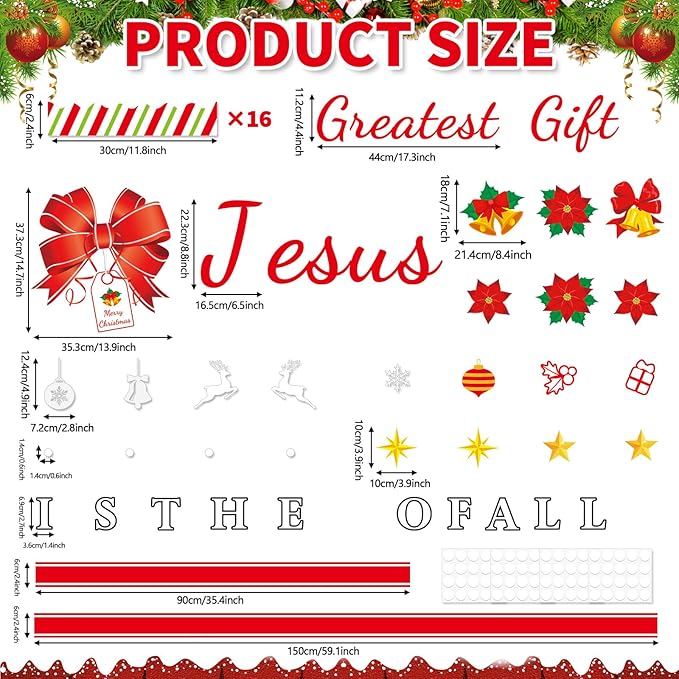 Christmas Religious Bulletin Board Set Jesus is The Greatest Gift of All Classroom Decoration Christian Faith Xmas Gift Box Bows Cutouts for Sunday School Chalkboard Wall Church Xmas Winter Decor