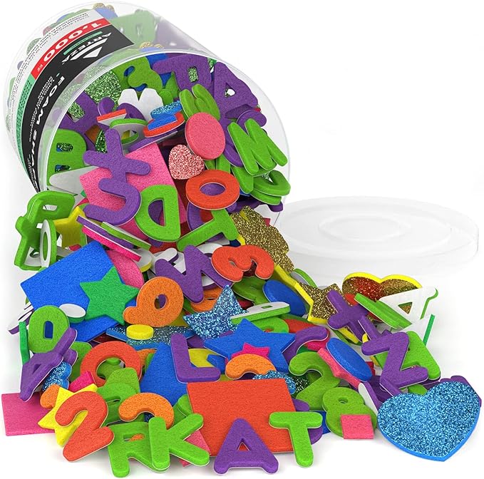 ARTEZA EVA Foam Shapes, 1000 Pieces, Assorted Colors, Peel and Stick Self-Adhesive Foam Pieces for Learning Centers and After-School Projects