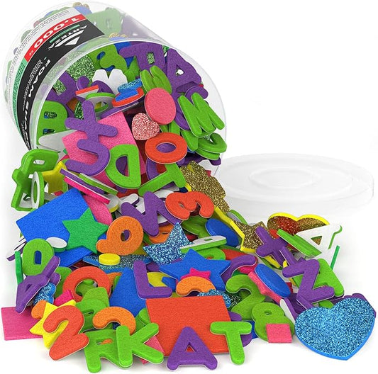 ARTEZA EVA Foam Shapes, 1000 Pieces, Assorted Colors, Peel and Stick Self-Adhesive Foam Pieces for Learning Centers and After-School Projects
