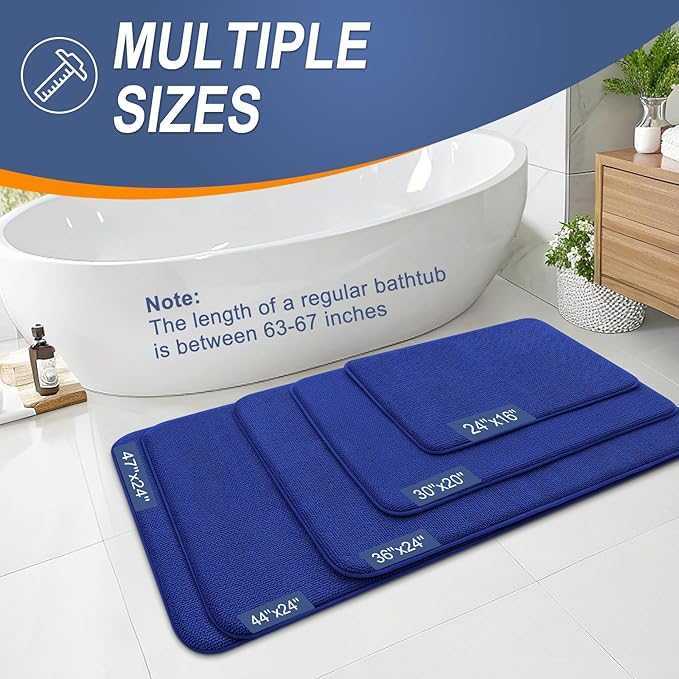 OLANLY Thick Memory Foam Bath Mat Rug 44x24, Extra Soft Absorbent Bathroom Rug, Quick Dry Bath Mats, Non-Slip, Machine Washable Carpet for Bathroom, Tub and Shower, Home Decor Accessories, Royal Blue