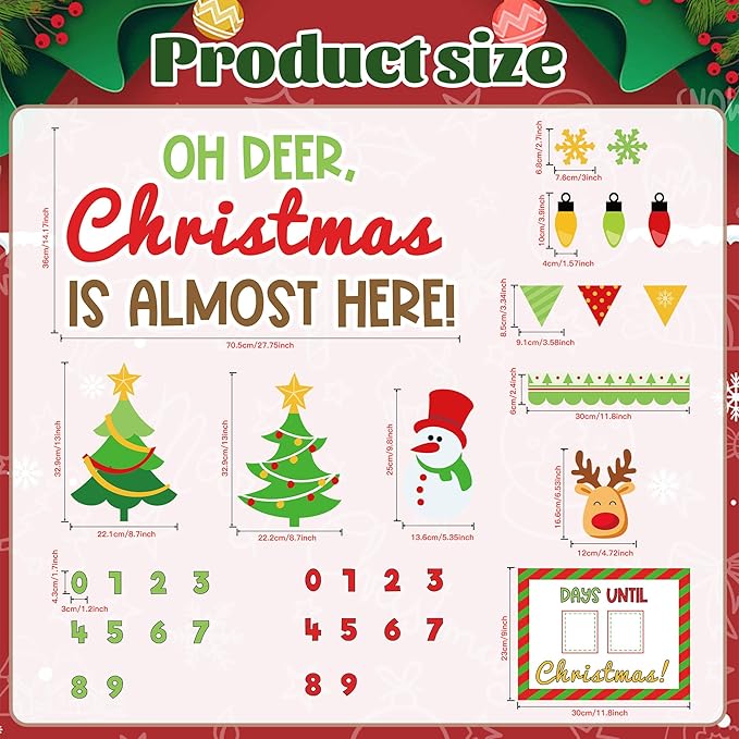 Christmas Bulletin Board Set OH Deer Christmas is Almost Here Cutouts Bulletin Board Christmas Countdown Elk Classroom Decorations for Holiday Xmas School Home Room Chalkboard Wall Door Decor
