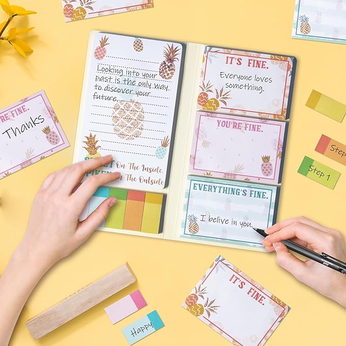 B1ykin Cute Sticky Note Set - Be A Pineapple Stand Tall Wear A Crown Be Sweet On The Inside Self-Stick Notes Pad, 550 Sheets Writing Memo Pages Sticky Notepad for Teacher Appreciation Gift (Pineapple)