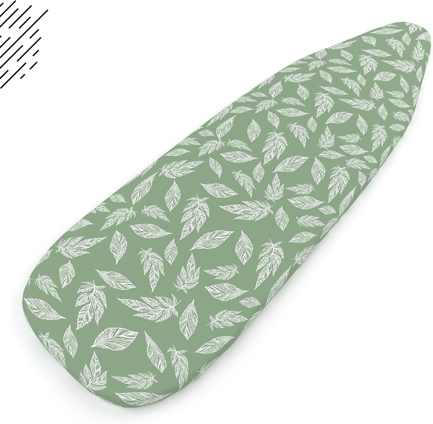 Encasa XO Ironing Board Cover and Pad 49"x18" - Thick 3mm Felt Padding, Drawstring Tightening & Lock, Easy Fit, Scorch & Stain Resistant, Fits Wide Ironing Board - Big Leaves Green