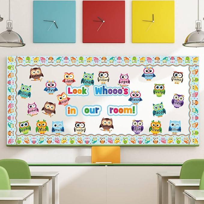 Colorful Owls Bulletin Board Decoration Set Mix Owl Borders Cutouts for Party School Classroom Door Welcome Bulletin Board Craft Home Wall(Look whooos in Our Room)