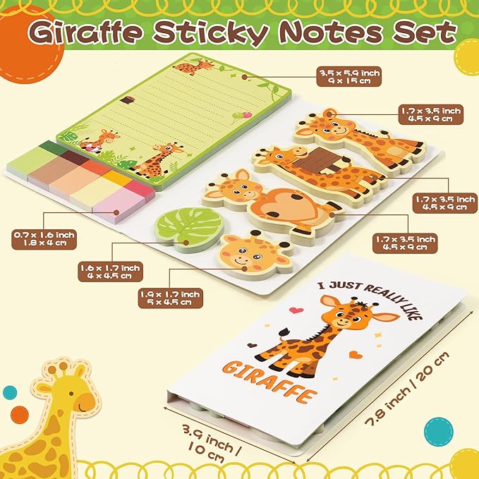 B1ykin Cute Sticky Notes Set - I Just Really Like Giraffe Self-Stick Notes Pad, 550 Sheets Writing Memo Pages Sticky Notepad for Teacher Appreciation Gifts, School Office Party Supplies (Giraffe)