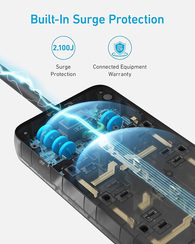 Anker Power Strip with 2100J Surge Protector, Outlet Extender, 5ft Extension Cord with Multiple Outlets, 12 AC, 2 USB A,1 USB C Port for 20W, Home Office, Dorm Room Essentials, TUV Listed