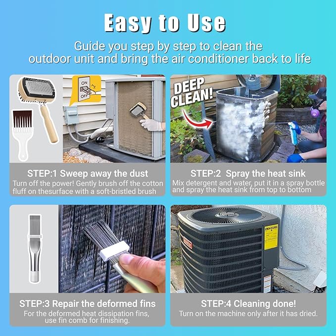 3 Pcs HVAC Coil Cleaning Brush & Fin Straightener Kit, Metal AC Fin Comb,Double-Sided Coil Brush,Coil Cleaning Tool - for MIni Splits,Refrigerator Coils,Condenser, Evaporator Coil Cleaning