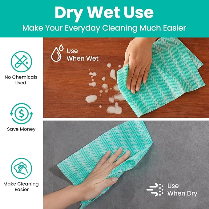 Reusable Cleaning Towels Reusable Cloths Dish Cloths, 50 Count Multi-Purpose Handy Towel, Disposabel Dry Kitchen Wipes, Durable, Absoebent, Dry Quickly, Green, Handi Wipe