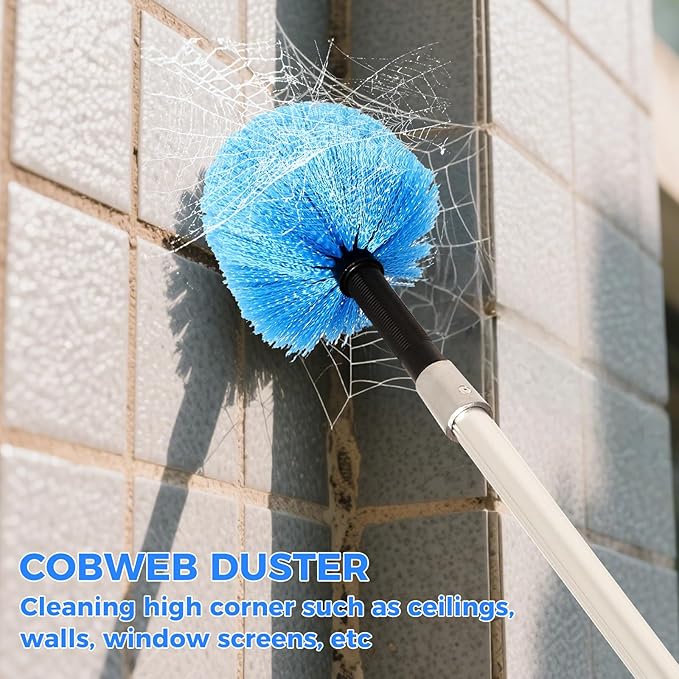 26ft Telescoping Dusting Kit, Aluminum 5-20ft Fan & Window Cleaner Set, Versatile Dusting Set with 5 Replaceable Heads for Cleaning Fans, Windows, and Hard-to-reach Areas Outdoors Without Ladder