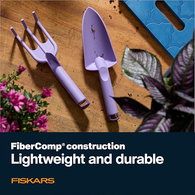 Fiskars 3-Piece Gardening Set, FiberComp Trowel & Cultivator, Dual-Layer Knee Pad, Rustproof Lightweight Design, Explore Collection
