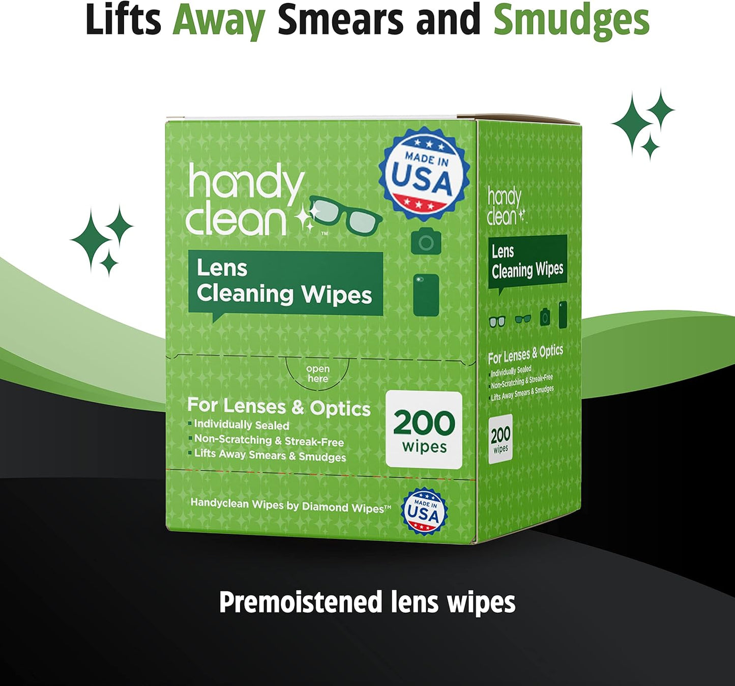 HandyClean Pre-Moistened Lens Cleaning Wipes, Eyeglass Wipes, Screen Wipes, 100 ct of 6 x 5 inches Individually Packed Lens Cleaner Wipes