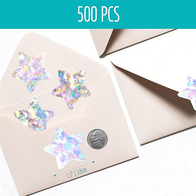 500 PCS Holographic Silvery Star Stickers, Self-Adhesive Metallic Glitter Foil Reflective Star Stickers for Reward Behavior Chart Labels, Each Measures 1.5'