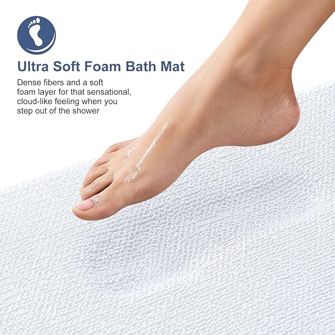 OLANLY Thick Memory Foam Bath Mat Rug 24x16, Extra Soft Absorbent Bathroom Rug, Quick Dry Bath Mats, Non-Slip, Machine Washable Carpet for Bathroom, Tub and Shower, Home Decor Accessories, White