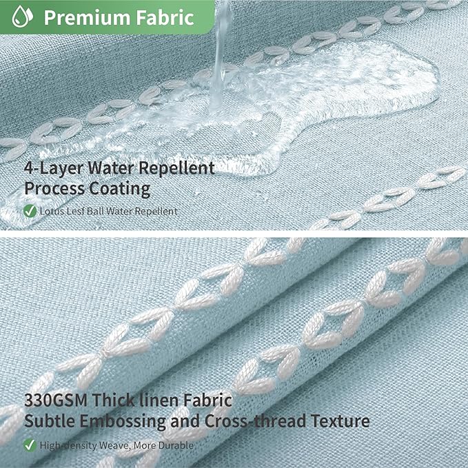 No Hook Extra Long Shower Curtain Set with Snap-in Liner,Linen Textured Thick Striped Fabric with Tassels,Boho Chic Modern Farmhouse Bathroom Curtain,Water-Repellent,Fog Blue,71x86