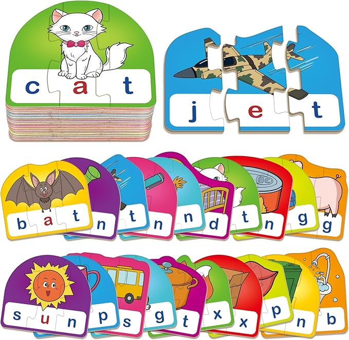 CVC Puzzle Cards for Kids, Toddler Speech Therapy Toys, 3 Letter Word Puzzle, Reading Spelling Game, Preschool Classroom Must Have