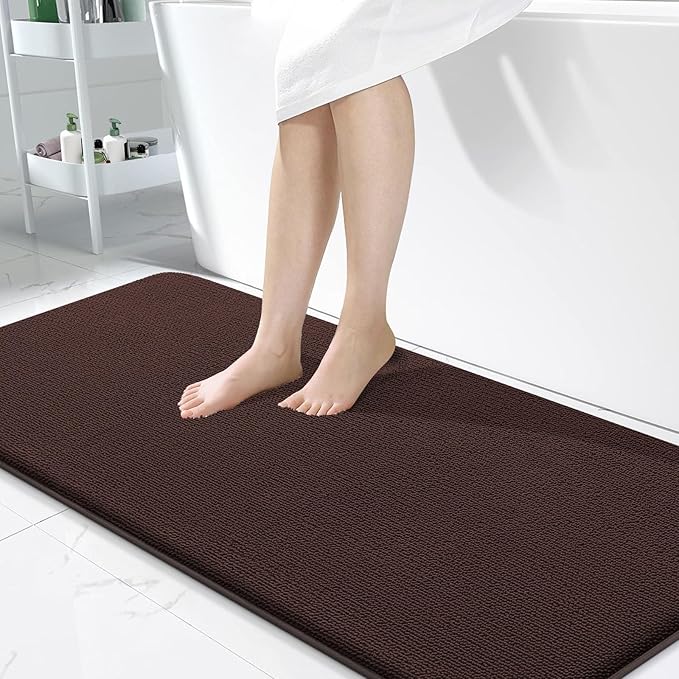 OLANLY Thick Memory Foam Bath Mats Rugs 50x30, Extra Soft Absorbent Bathroom Rug, Quick Dry Bath Mat, Non-Slip, Machine Washable Carpet for Bathroom, Tub and Shower, Home Decor Accessories, Brown