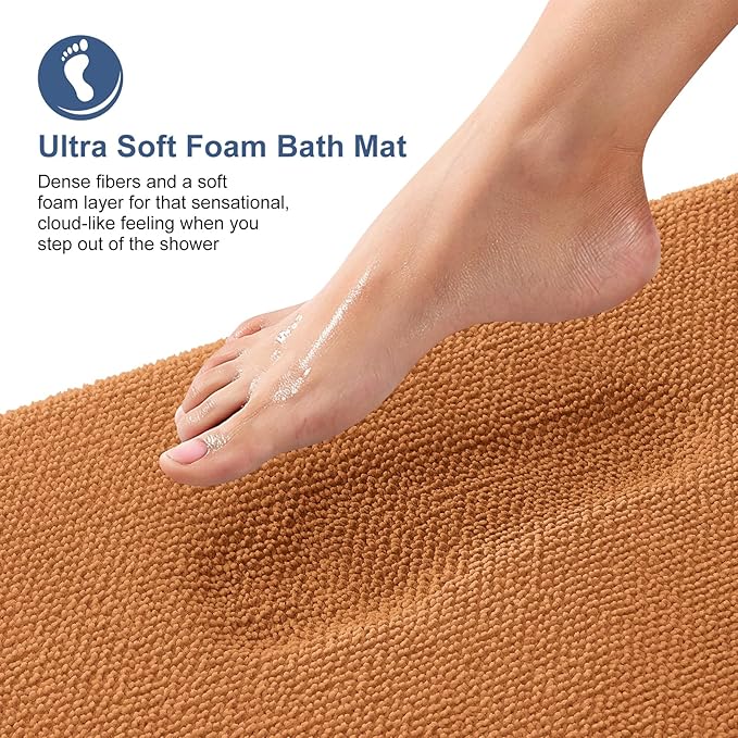OLANLY Thick Memory Foam Bath Mat Rug 30x20, Extra Soft Absorbent Bathroom Rug, Quick Dry Bath Mats, Non-Slip, Machine Washable Carpet for Bathroom, Tub and Shower, Home Decor Accessories, Clay